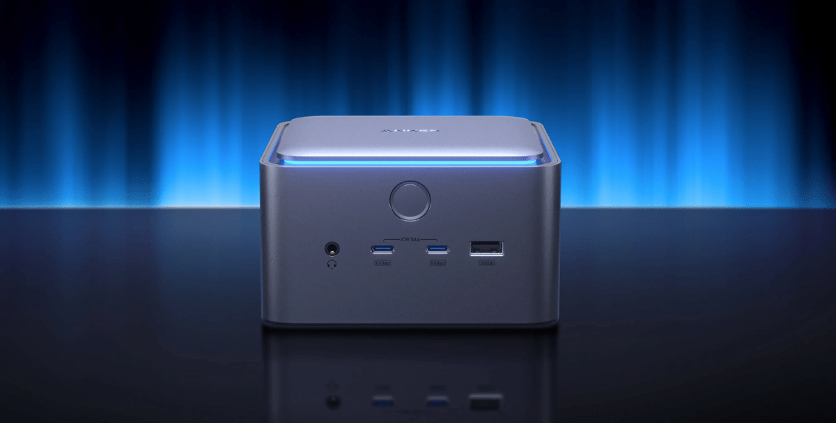 A rectangular electronic device with blue lights